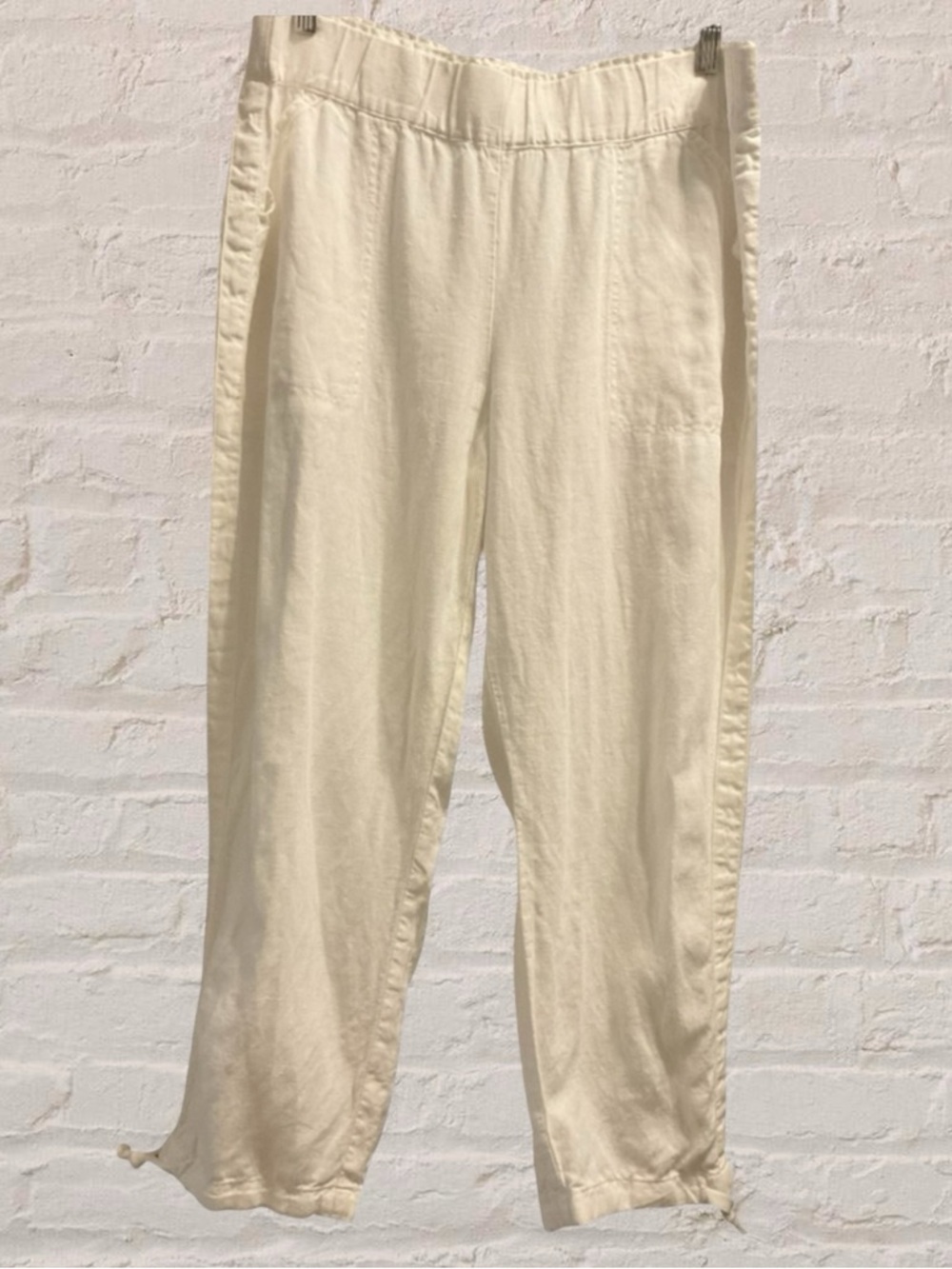 Pure Jill Linen pull on drawstring capri Pants w/ slant pockets Size L White